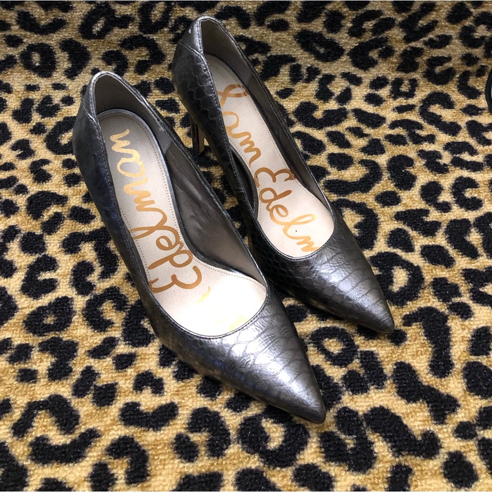 Sam Edelman Dea Metallic  Pewter Heels 4”